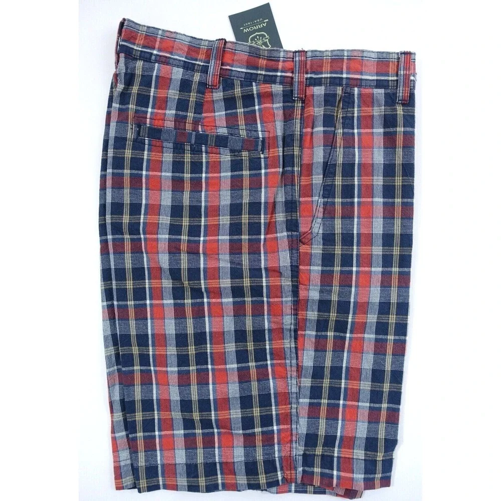 Arrow Flat Front Shorts Men 30 Plaid Sunwashed Cotton Pockets 55430
